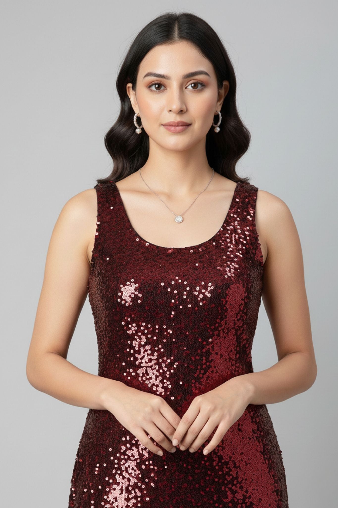 Red Sequin Midi Cocktail Dress