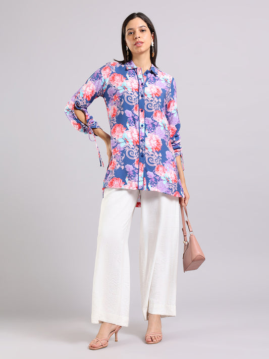 Purple Floral Print Long Sleeve Tunic