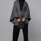 Belted Cape Sweater with Flared Hem - Black