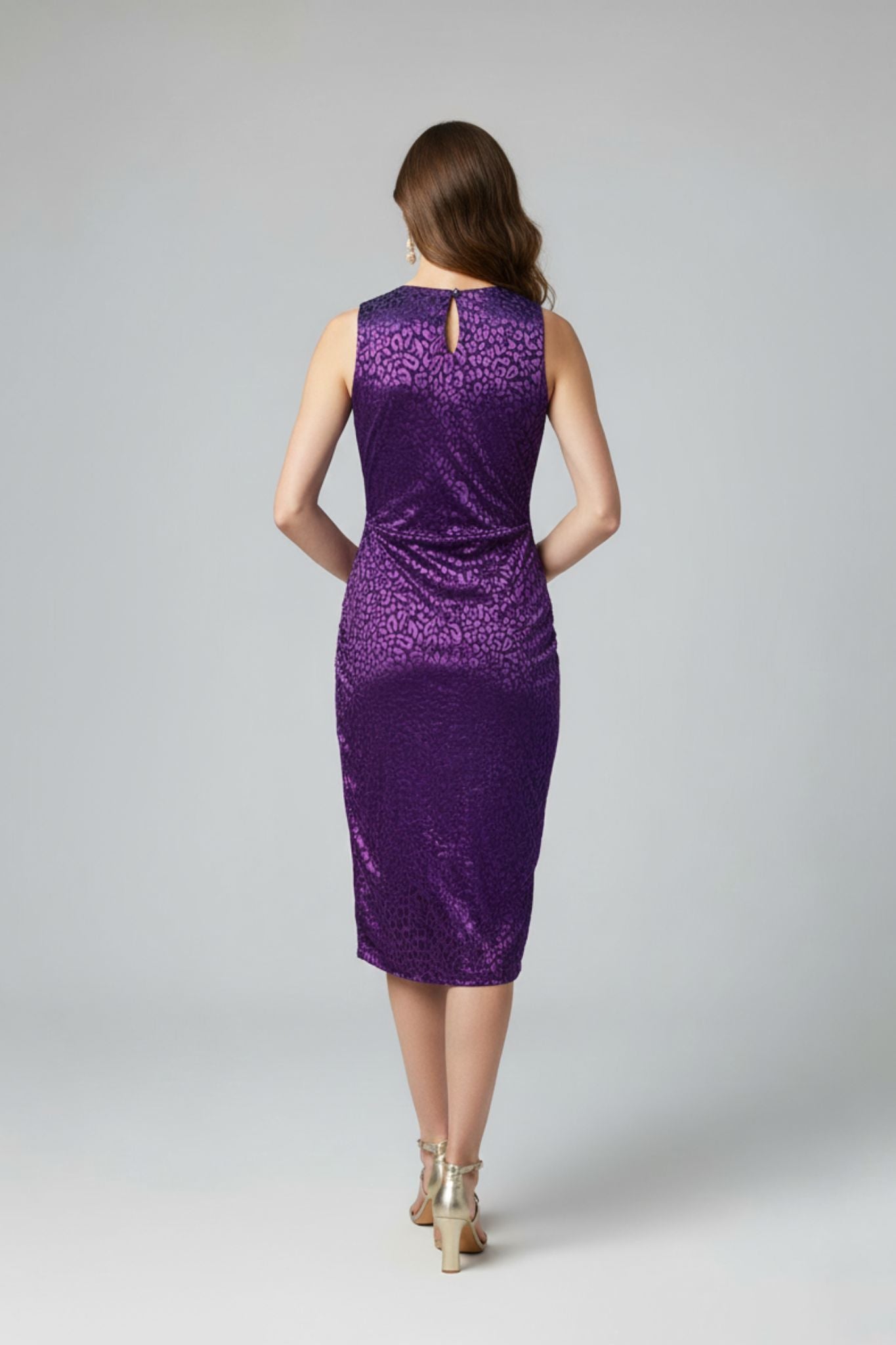 Velvet Burnout Purple Soft Evening Midi Dress