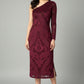 Velvet Burnout One-Shoulder Maroon Midi Dress