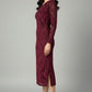 Velvet Burnout One-Shoulder Maroon Midi Dress