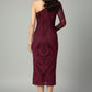 Velvet Burnout One-Shoulder Maroon Midi Dress