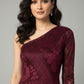 Velvet Burnout One-Shoulder Maroon Midi Dress
