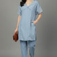 Short Sleeves Embroidered Tunic - Blue | Lyocell Denim