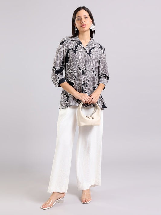 Black Leaf Print Shirt Top