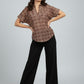 Short Sleeve Printed V-Neck Top – Rust | Viscose Blend