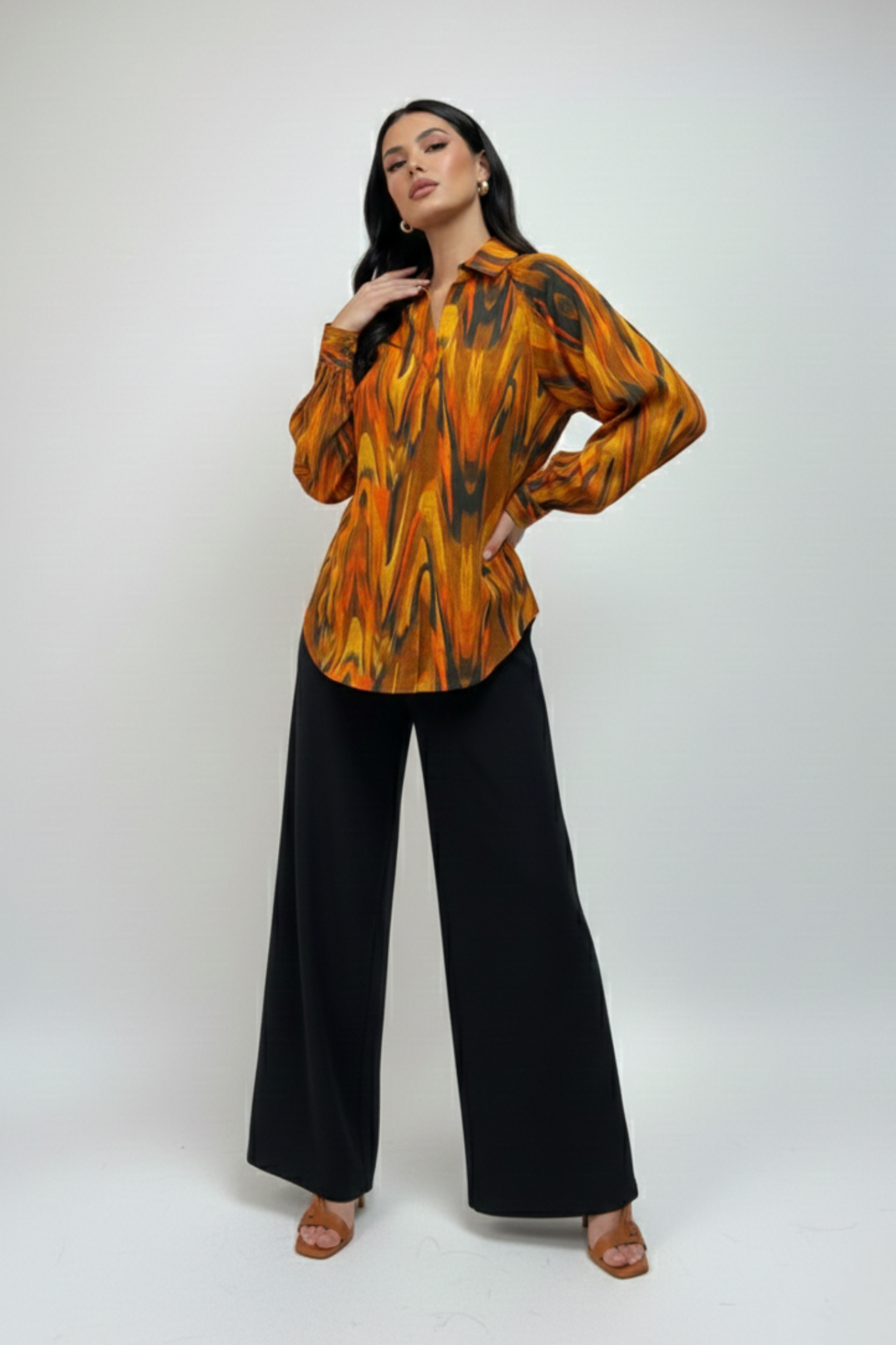 Abstract Printed Collared Top – Multi | Modal