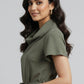 Cowl Neck Asymmetric Hem - Green | Polyester