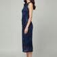 Velvet Burnout Blue Bodycon Midi Dress