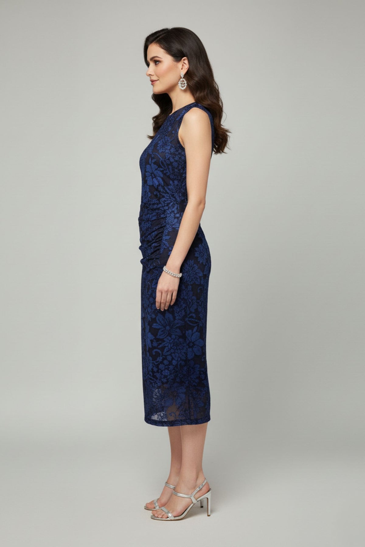 Velvet Burnout Blue Bodycon Midi Dress