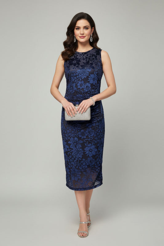 Velvet Burnout Blue Bodycon Midi Dress