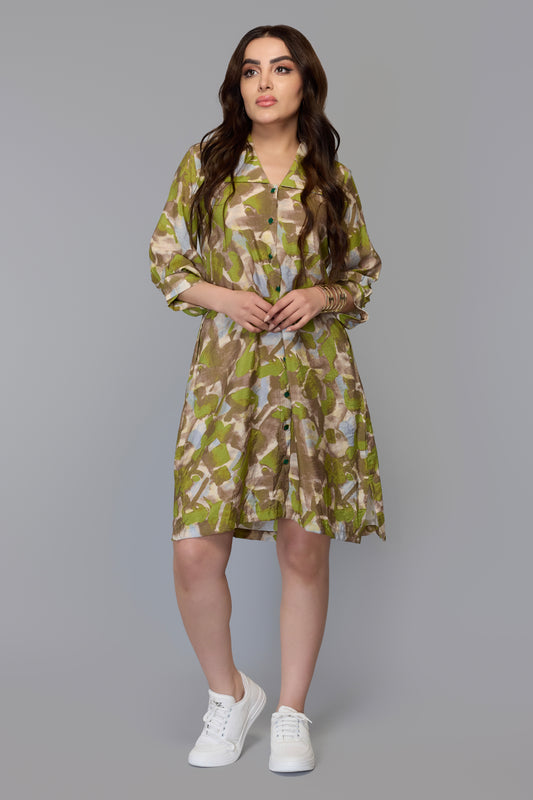 Earthy Brushstroke Shirt Dress