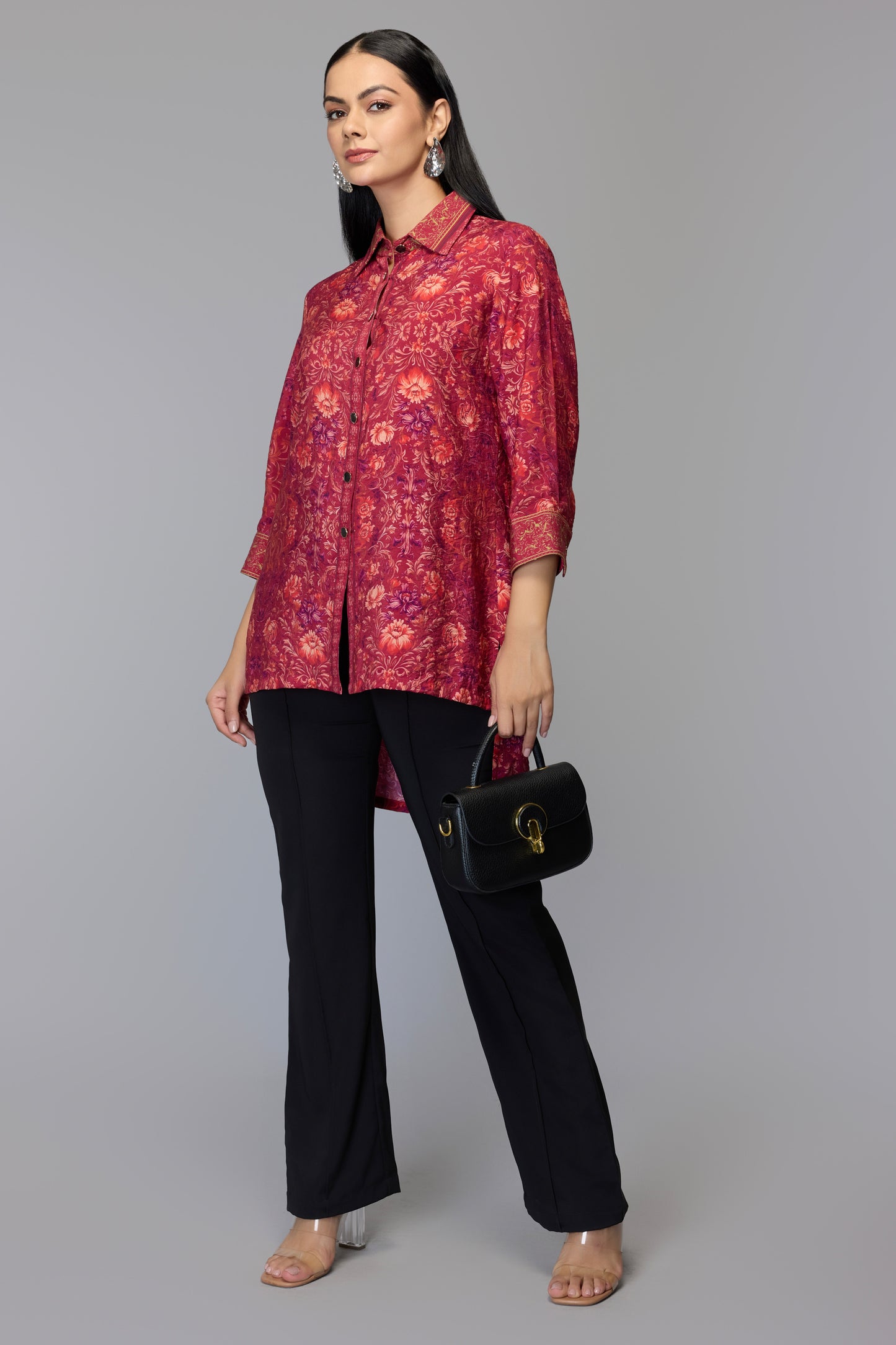 Floral Cranberry High-Low Top