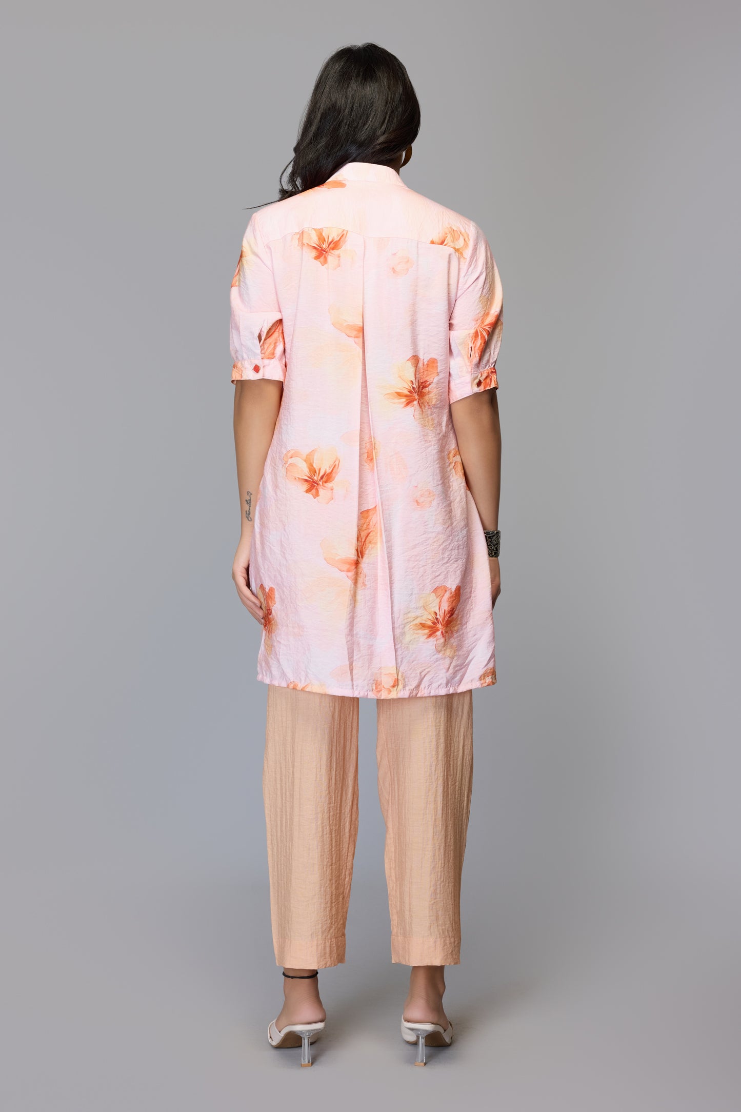 Clay Floral Print Tunic with High-Low Hemline