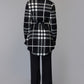 Black and White Tartan Print Sweater With Belt