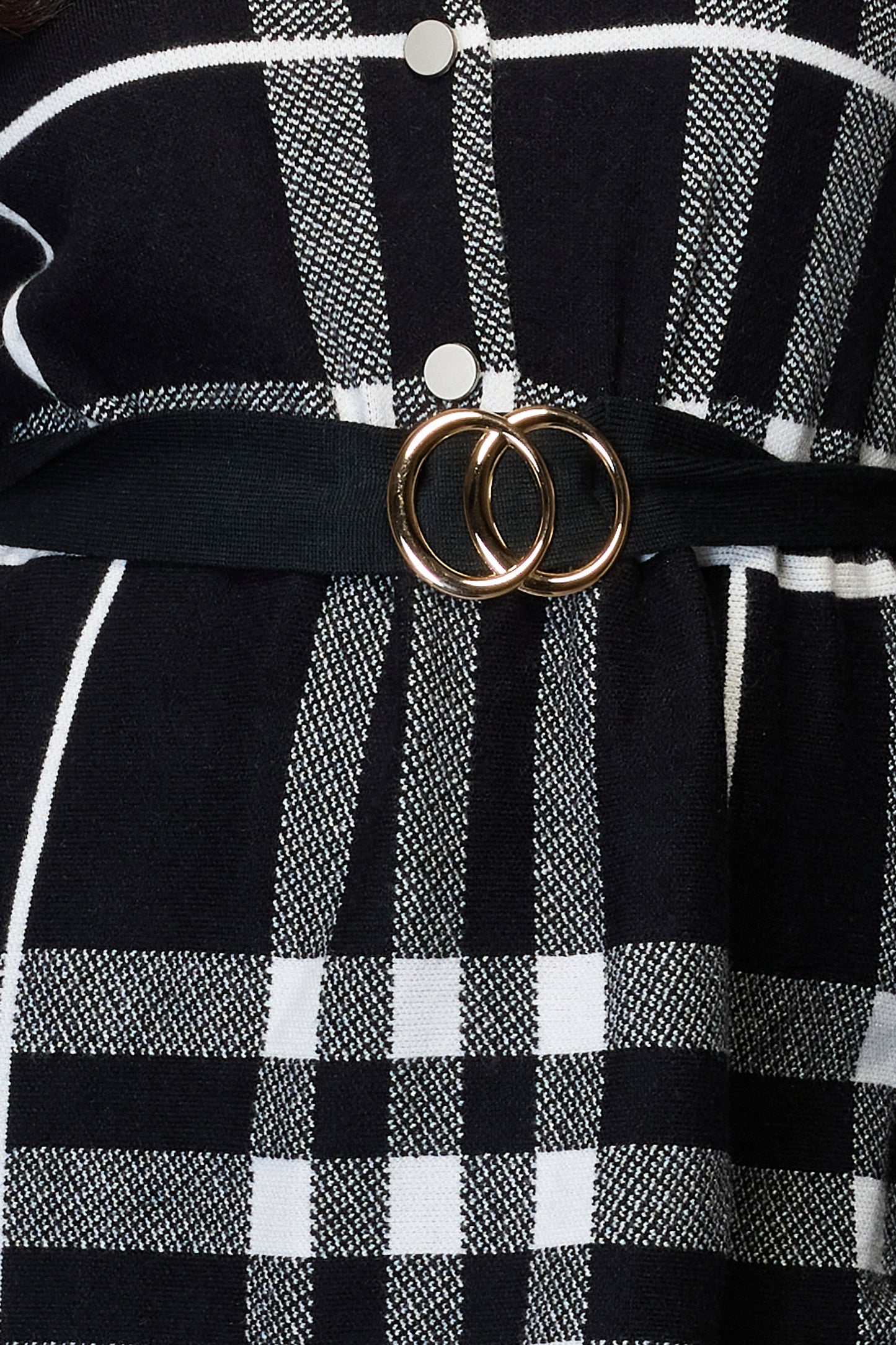 Black and White Tartan Print Sweater With Belt