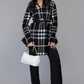 Black and White Tartan Print Sweater With Belt
