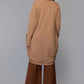 Longline Knit Sweater with Draped Hem - Rust
