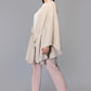 Belted Cape Sweater with Flared Hem - Beige
