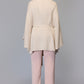 Belted Cape Sweater with Flared Hem - Beige