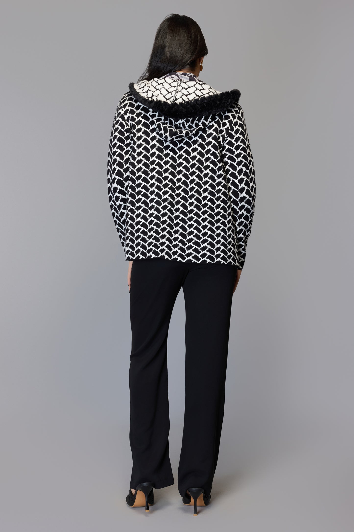 Faux Fur Geometric Knit Sweater