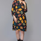 Black Leaf Print Knee-Length Dress