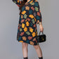 Black Leaf Print Knee-Length Dress