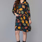 Black Leaf Print Knee-Length Dress