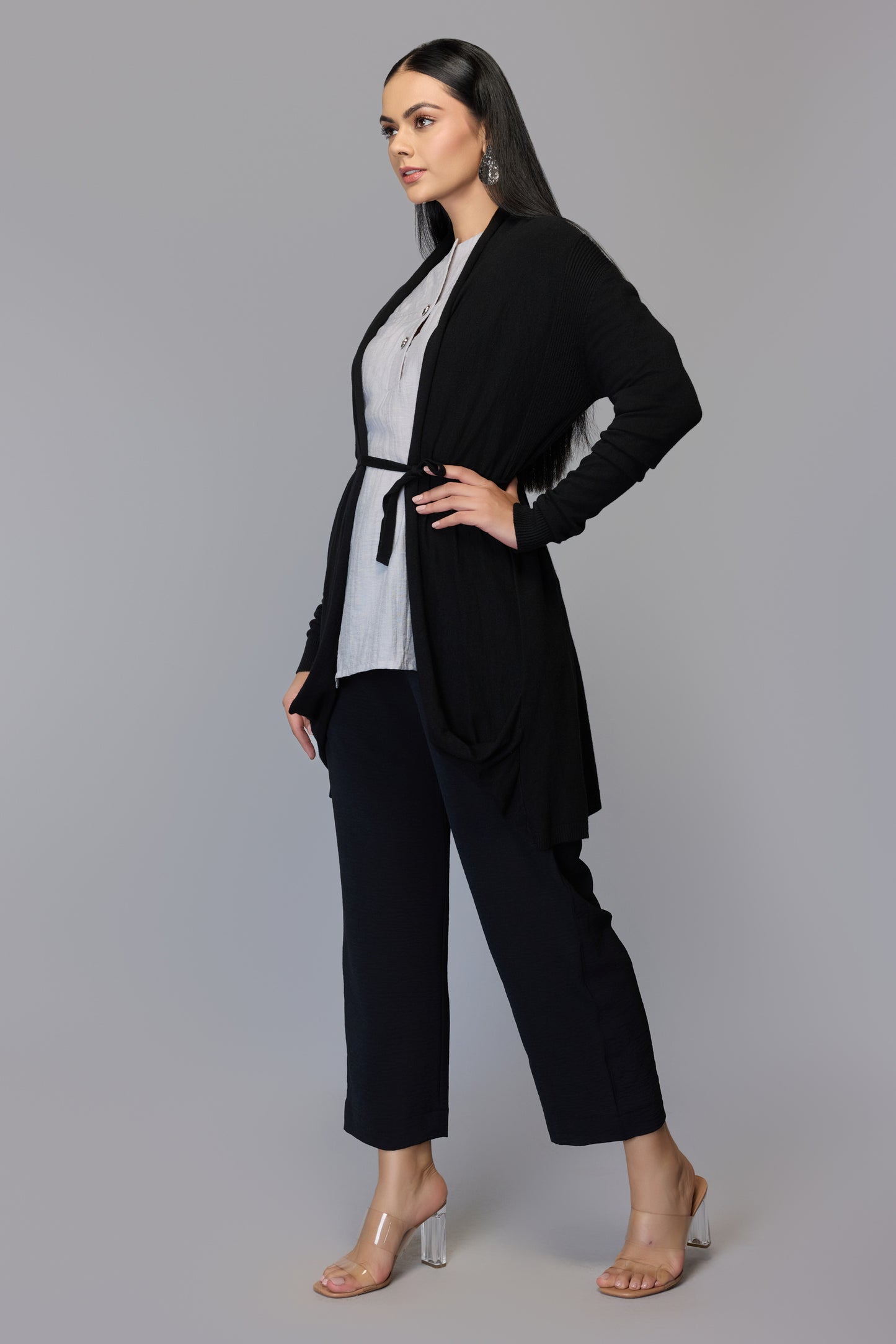 Versatile Belted Knitwear - Black