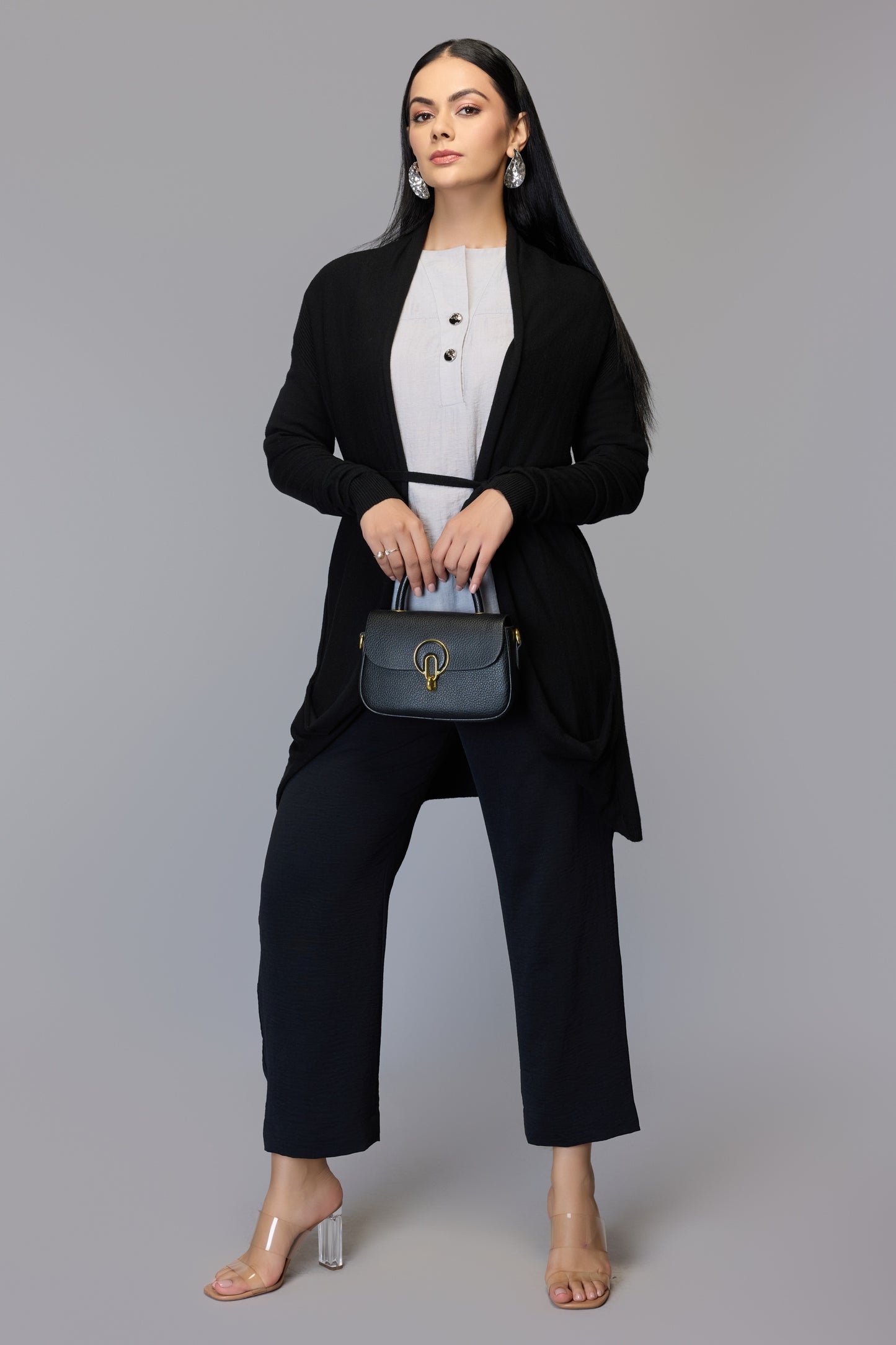 Versatile Belted Knitwear - Black