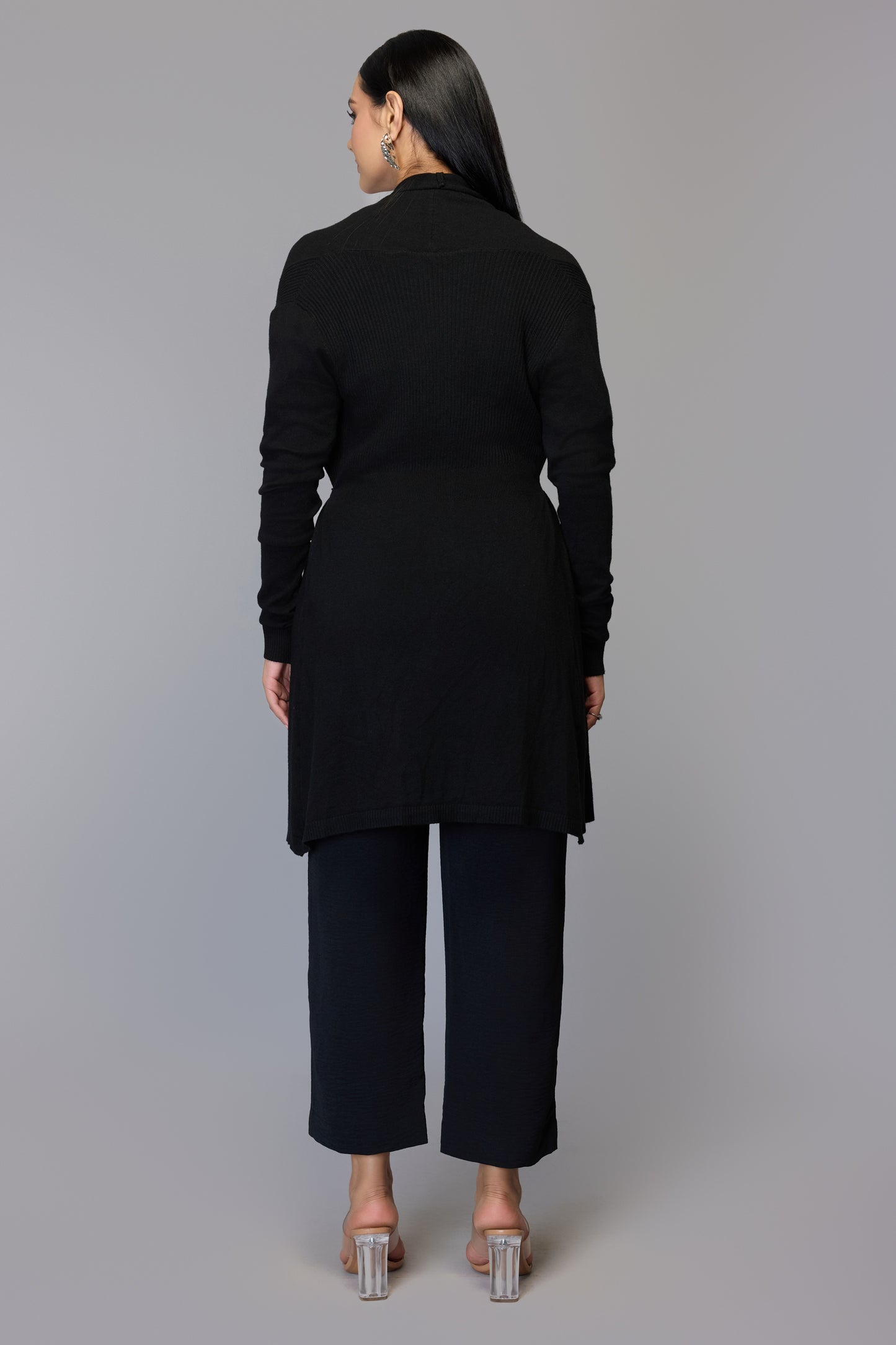 Versatile Belted Knitwear - Black