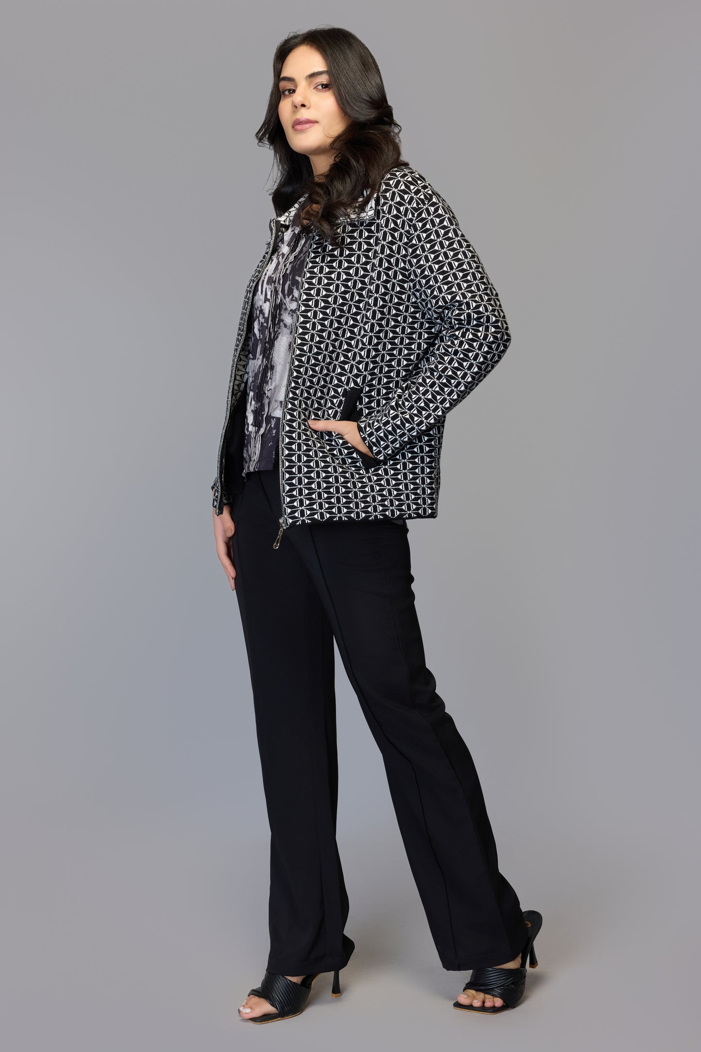 Geo Knit Zip-Front Sweater