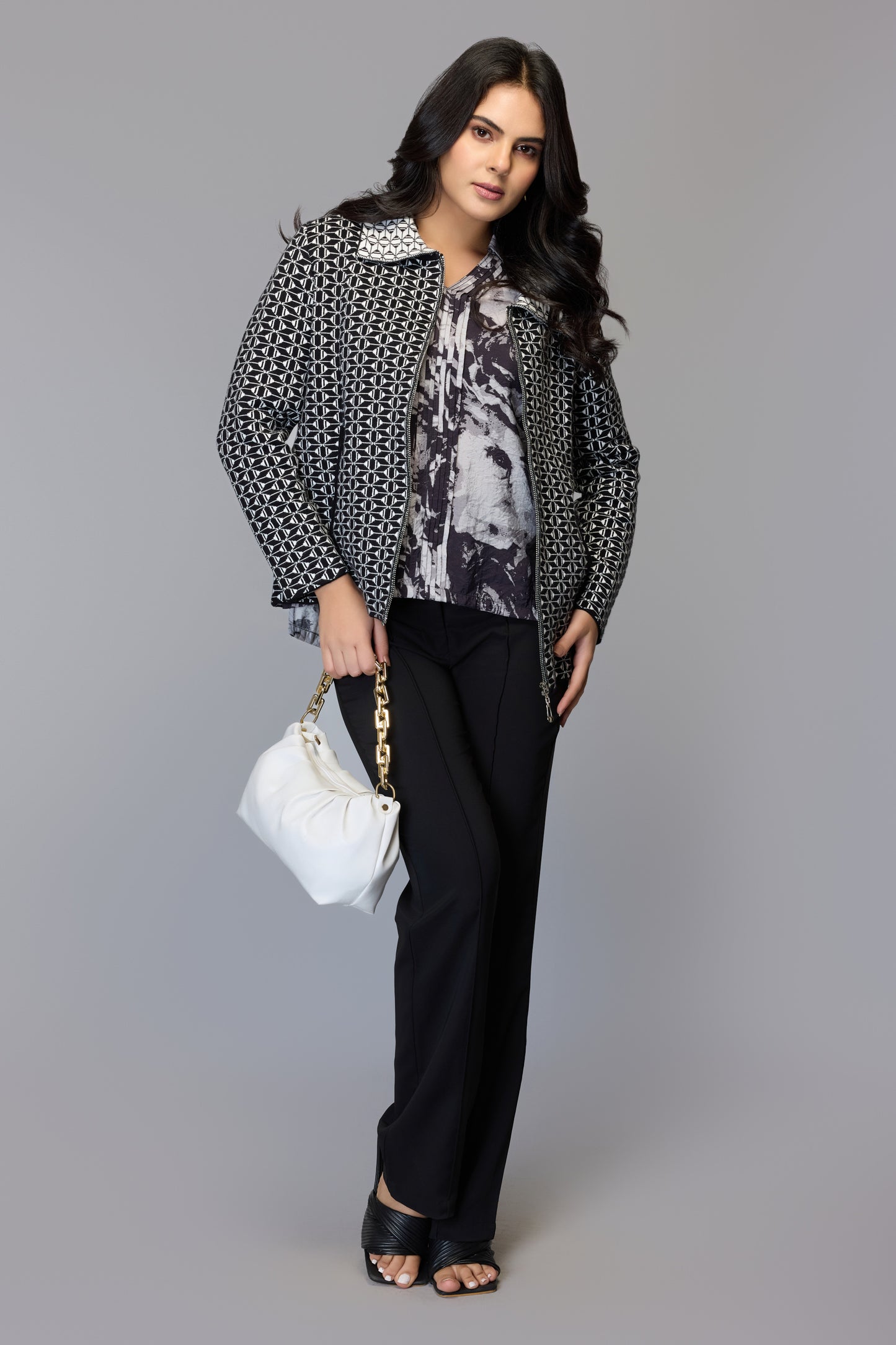 Geo Knit Zip-Front Sweater