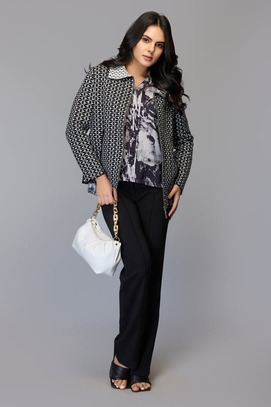 Geo Knit Zip-Front Sweater