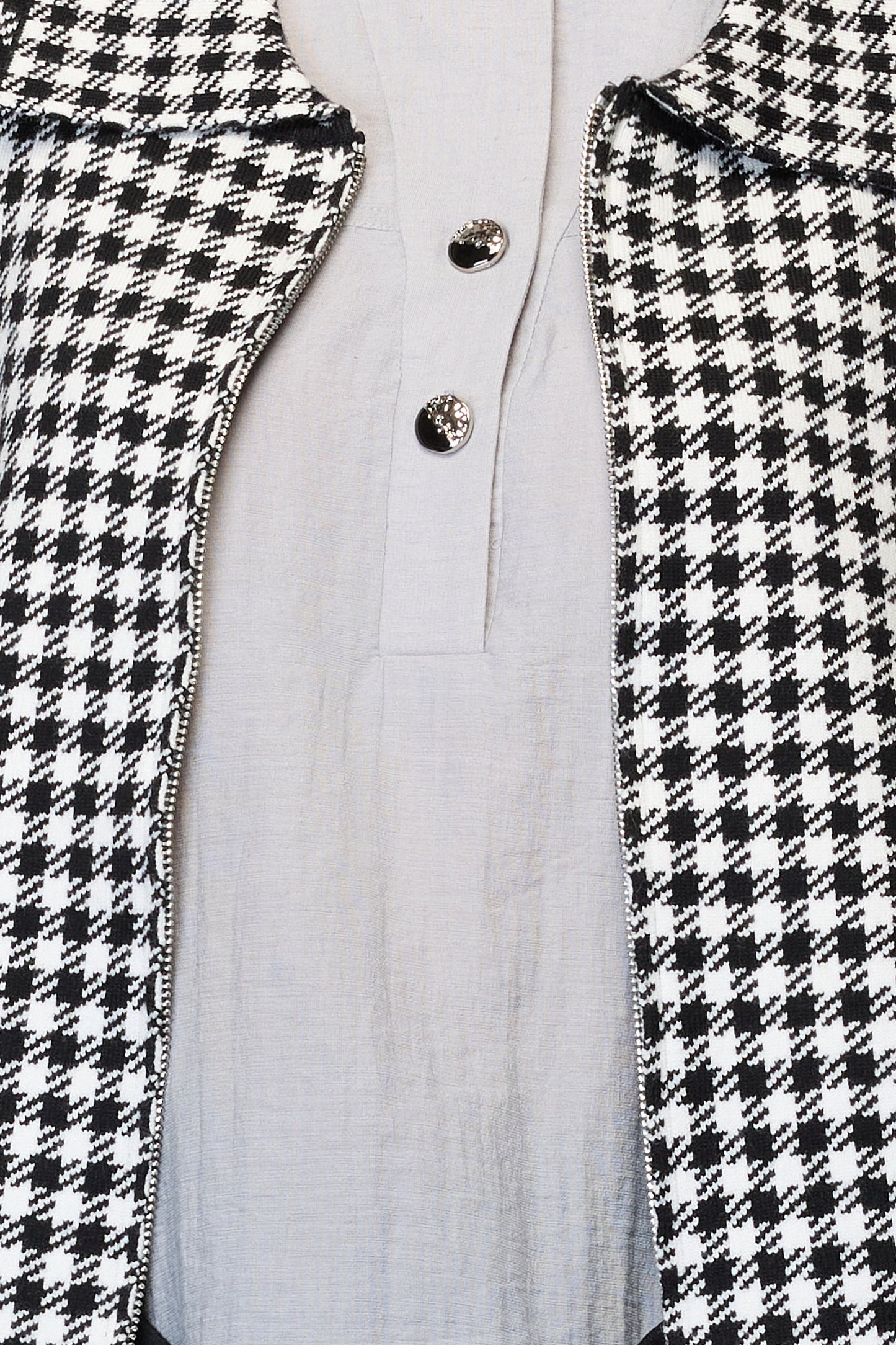 Houndstooth Black & White Zip-Up Sweater