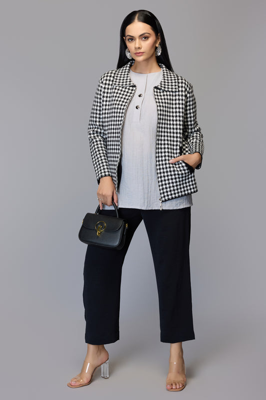 Houndstooth Black & White Zip-Up Sweater