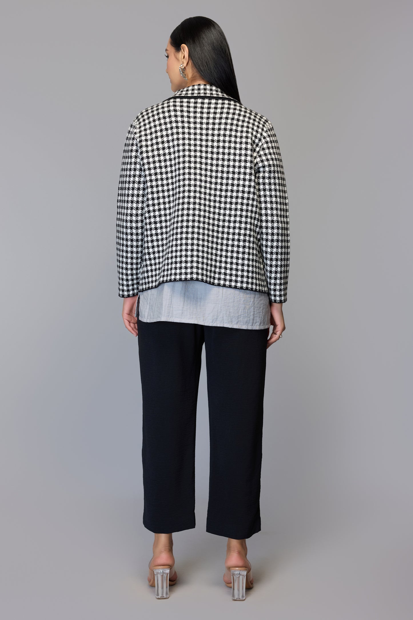 Houndstooth Black & White Zip-Up Sweater