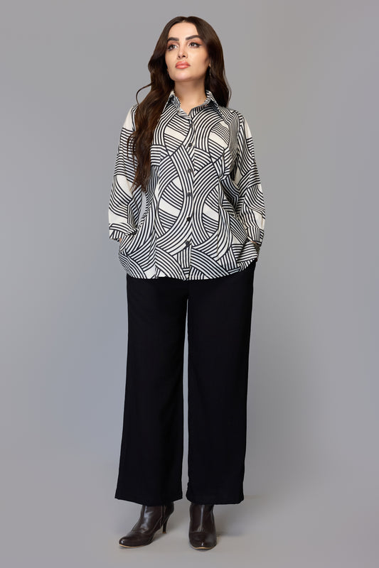 Women's Black & White Abstract Print Shirt