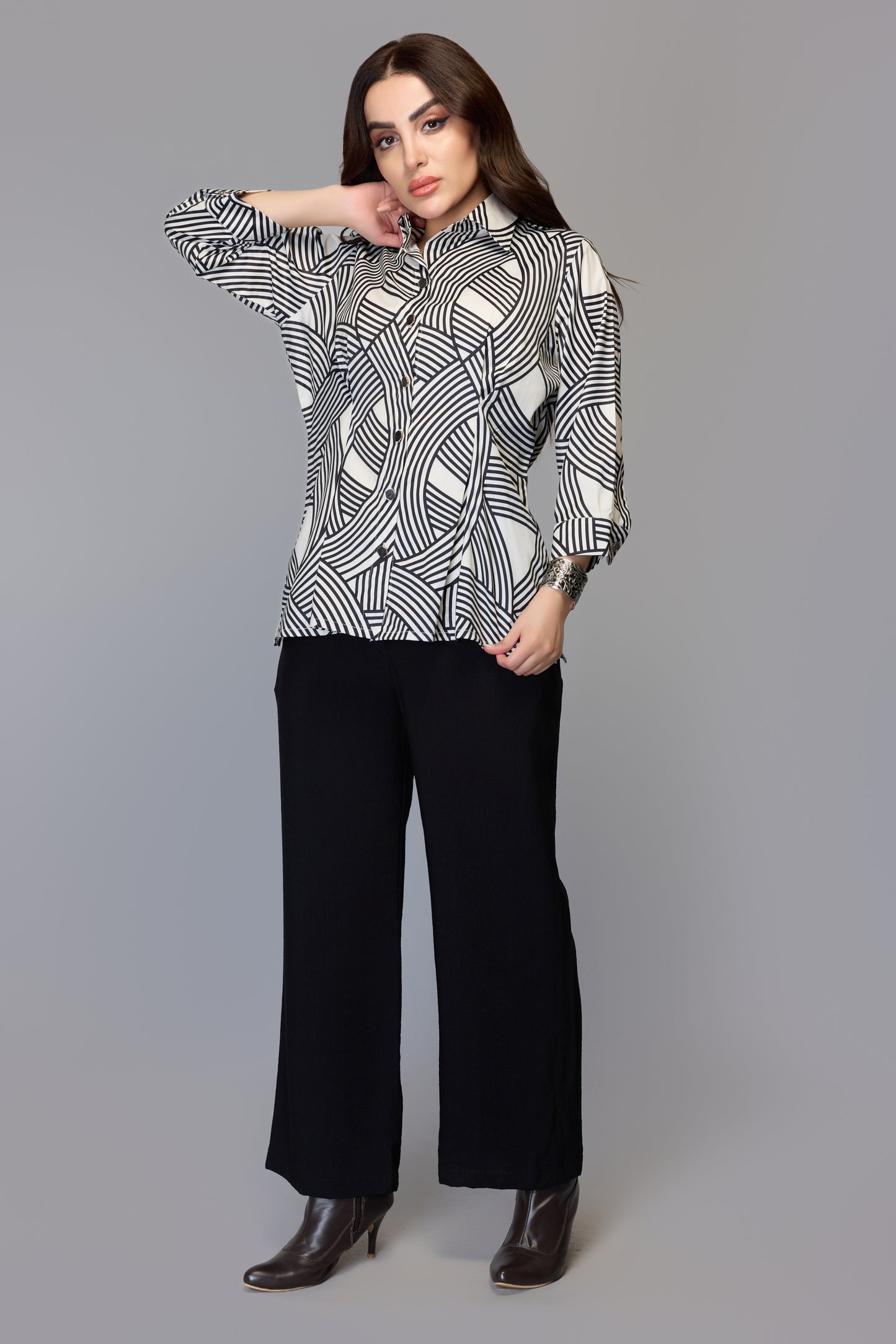 Women's Black & White Abstract Print Shirt