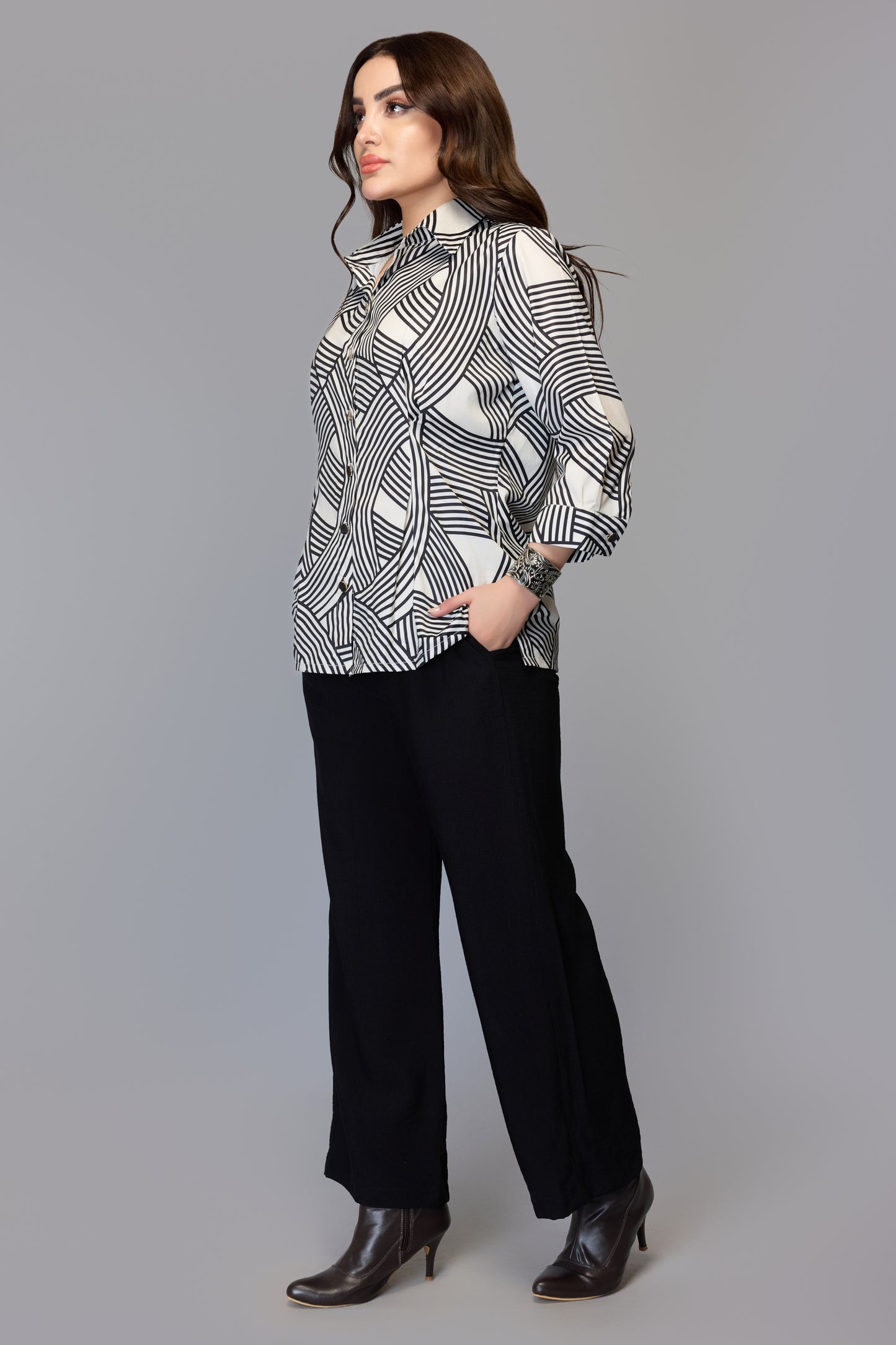 Women's Black & White Abstract Print Shirt