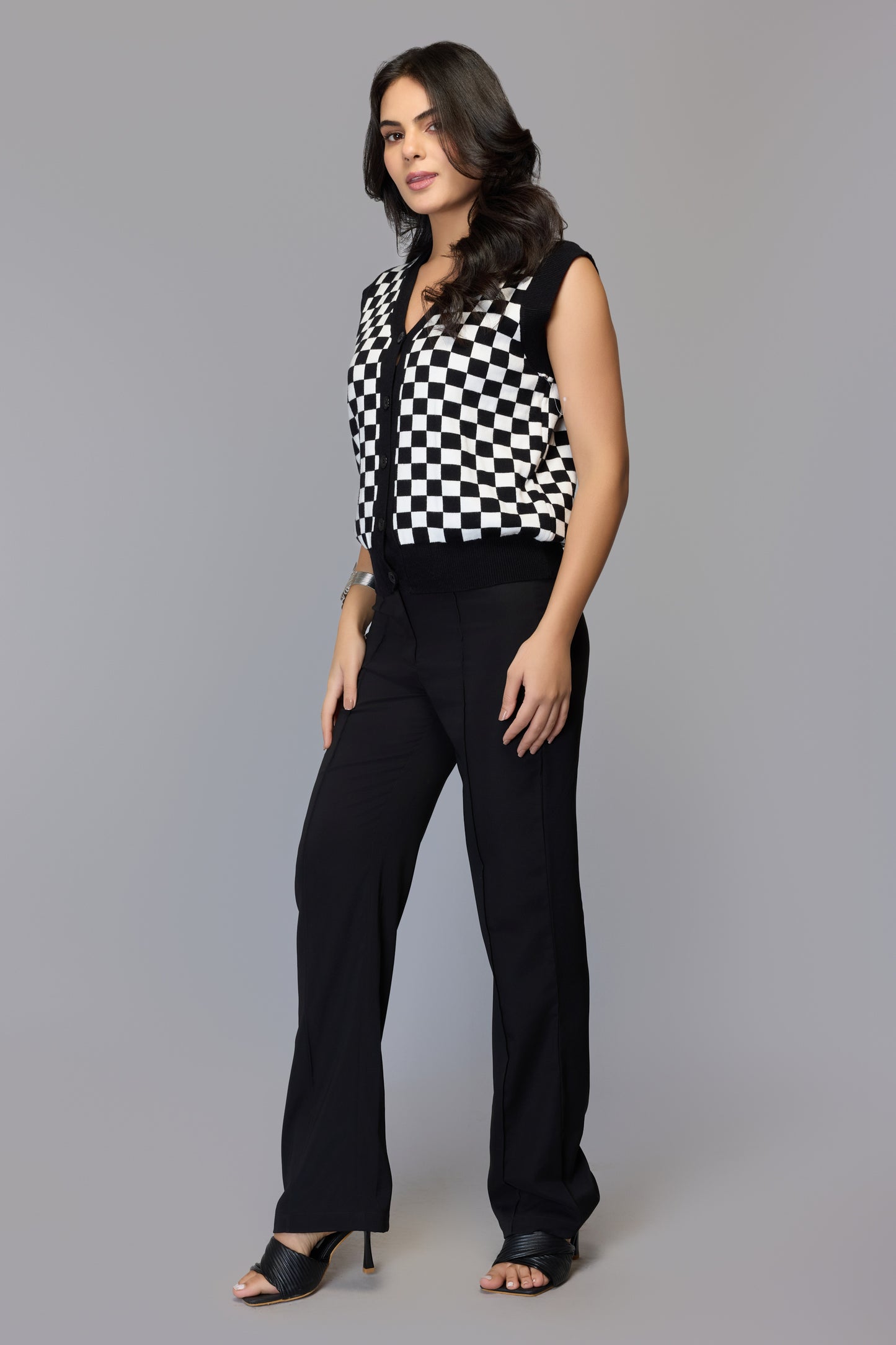 Checkmate Black & White Sleeveless Sweater Vest
