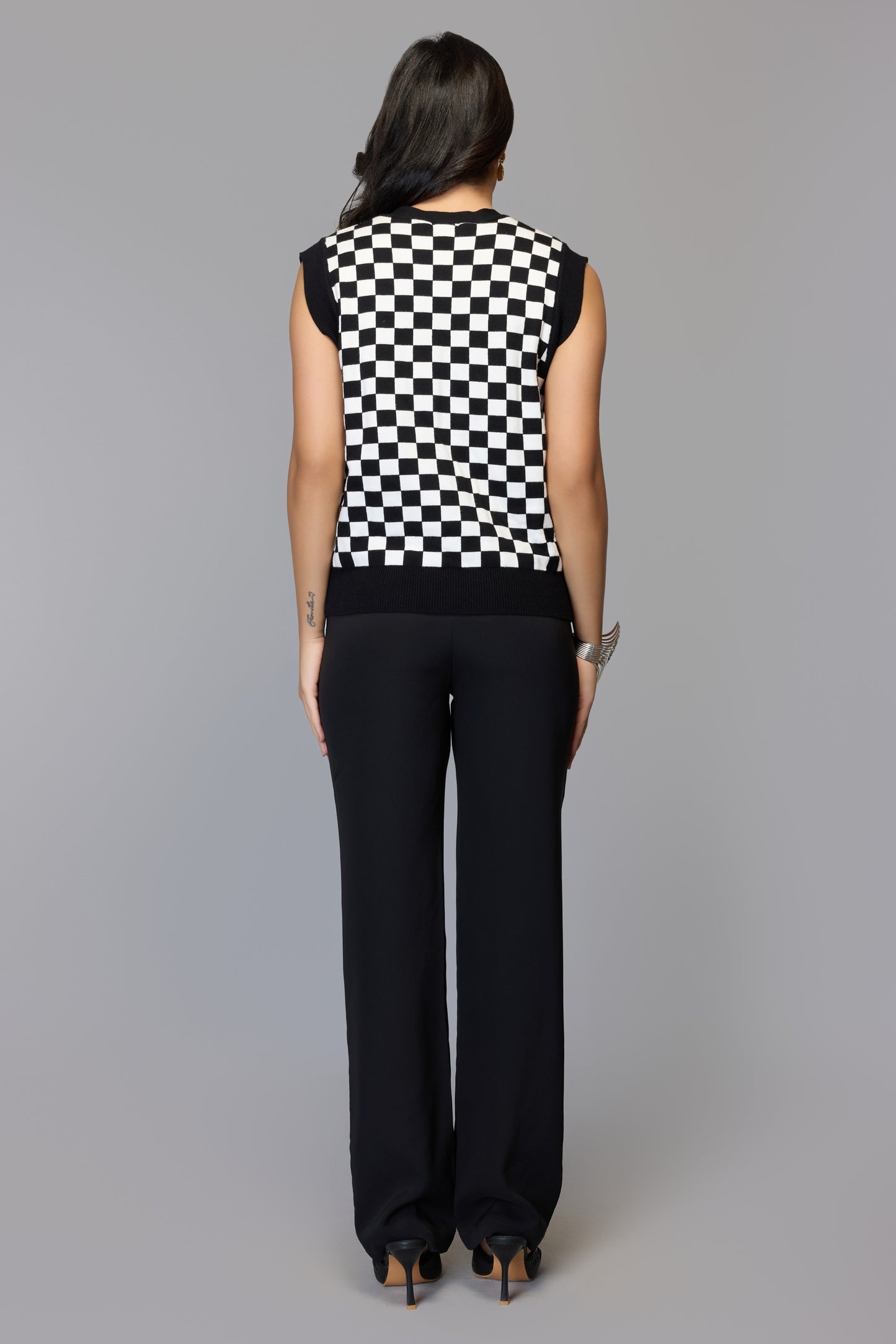 Checkmate Black & White Sleeveless Sweater Vest