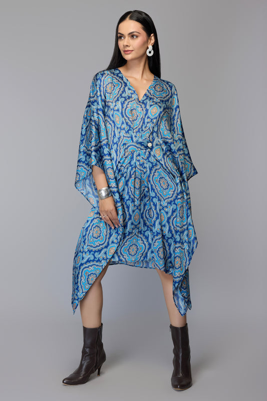 Women's Blue Paisley Print Kaftan Dress