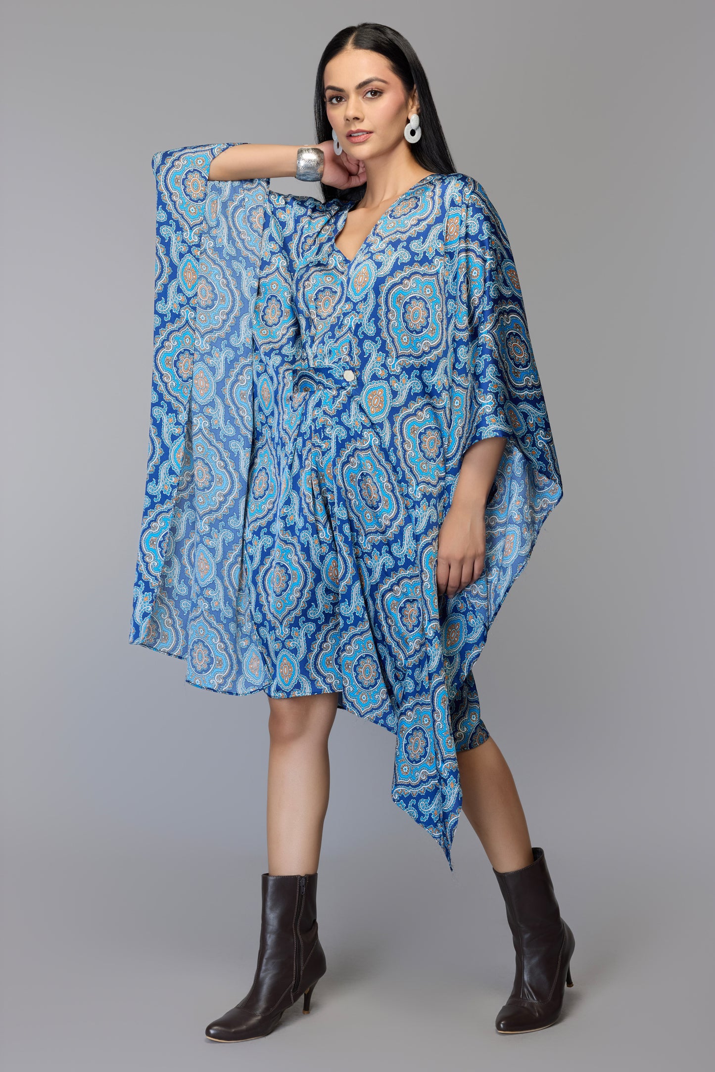 Women's Blue Paisley Print Kaftan Dress