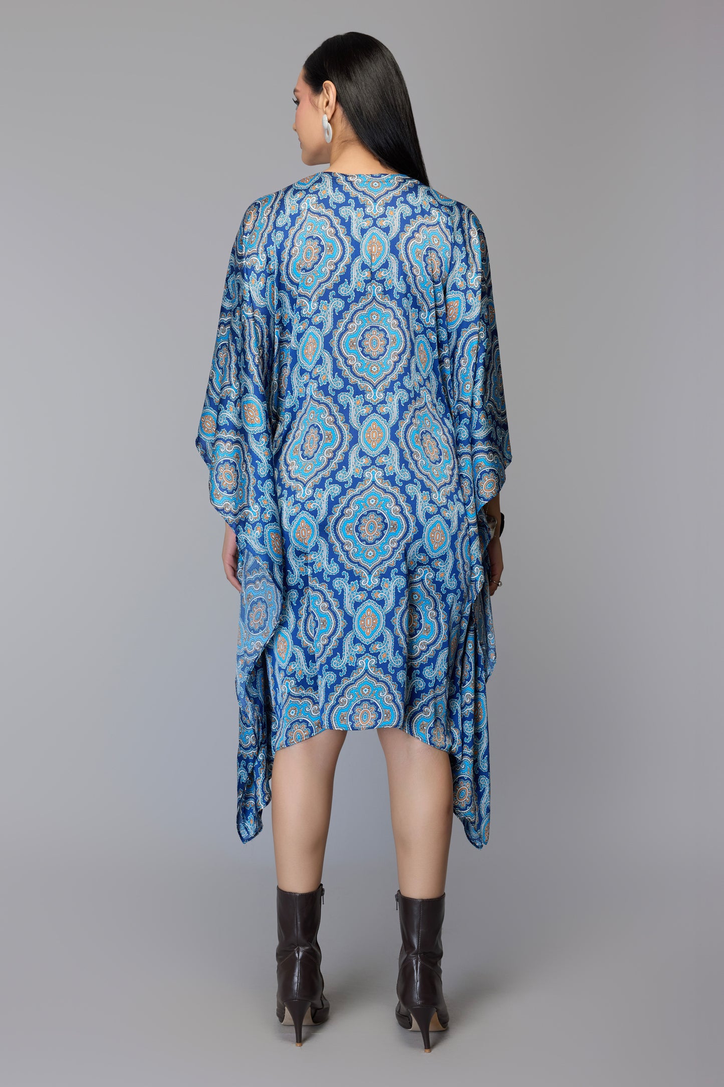 Women's Blue Paisley Print Kaftan Dress