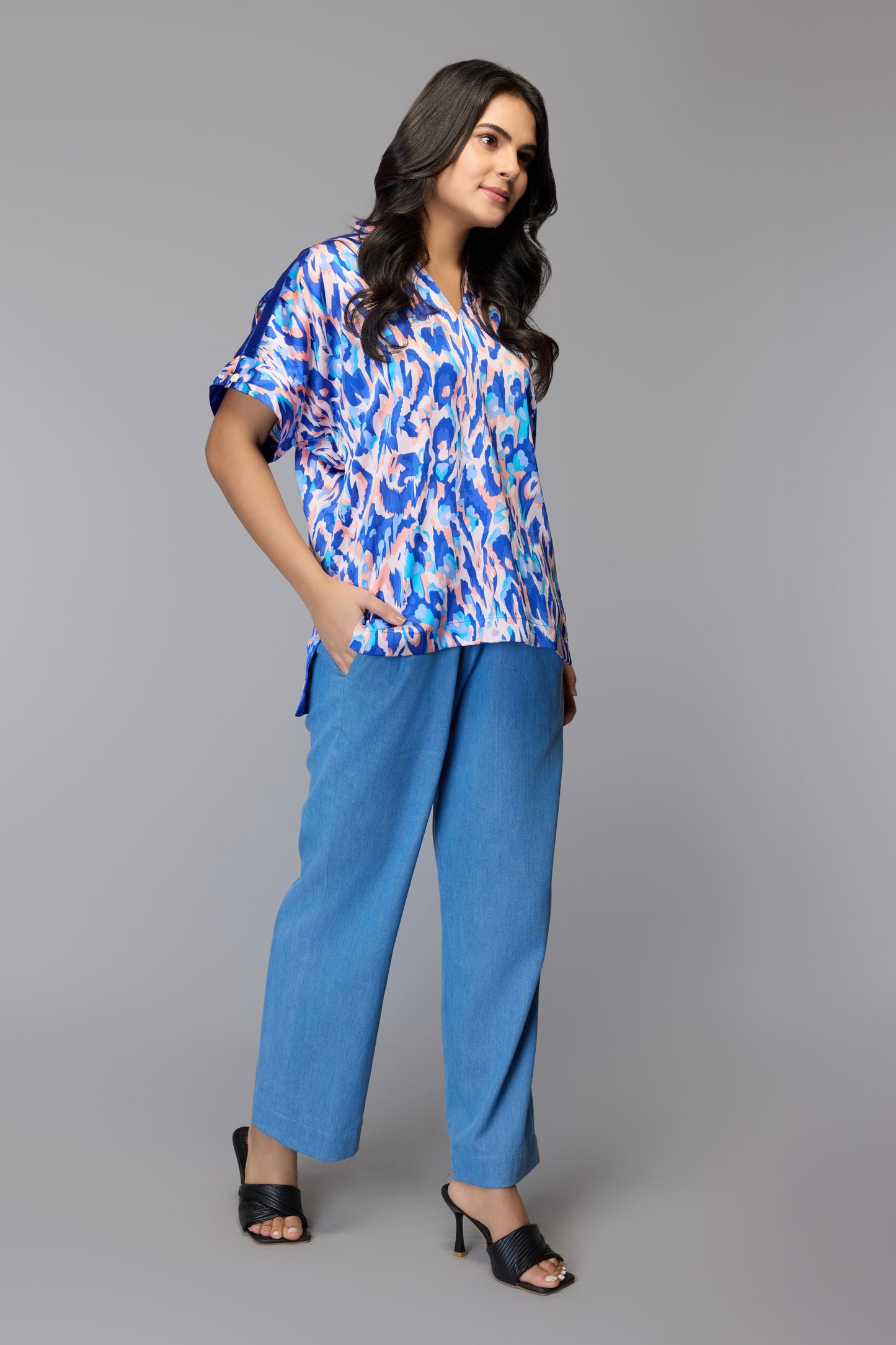 Blue Abstract Print Top