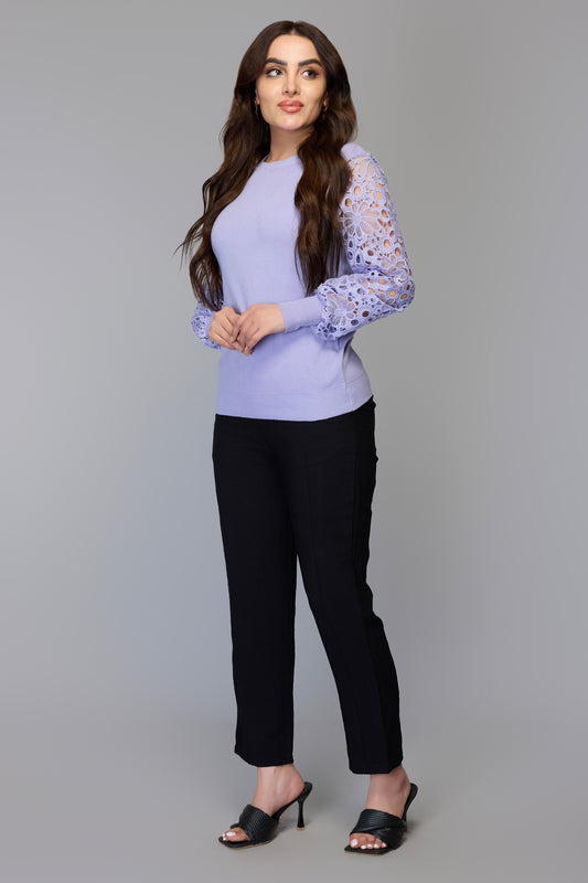 Lace Sleeve Purple Knit Sweater
