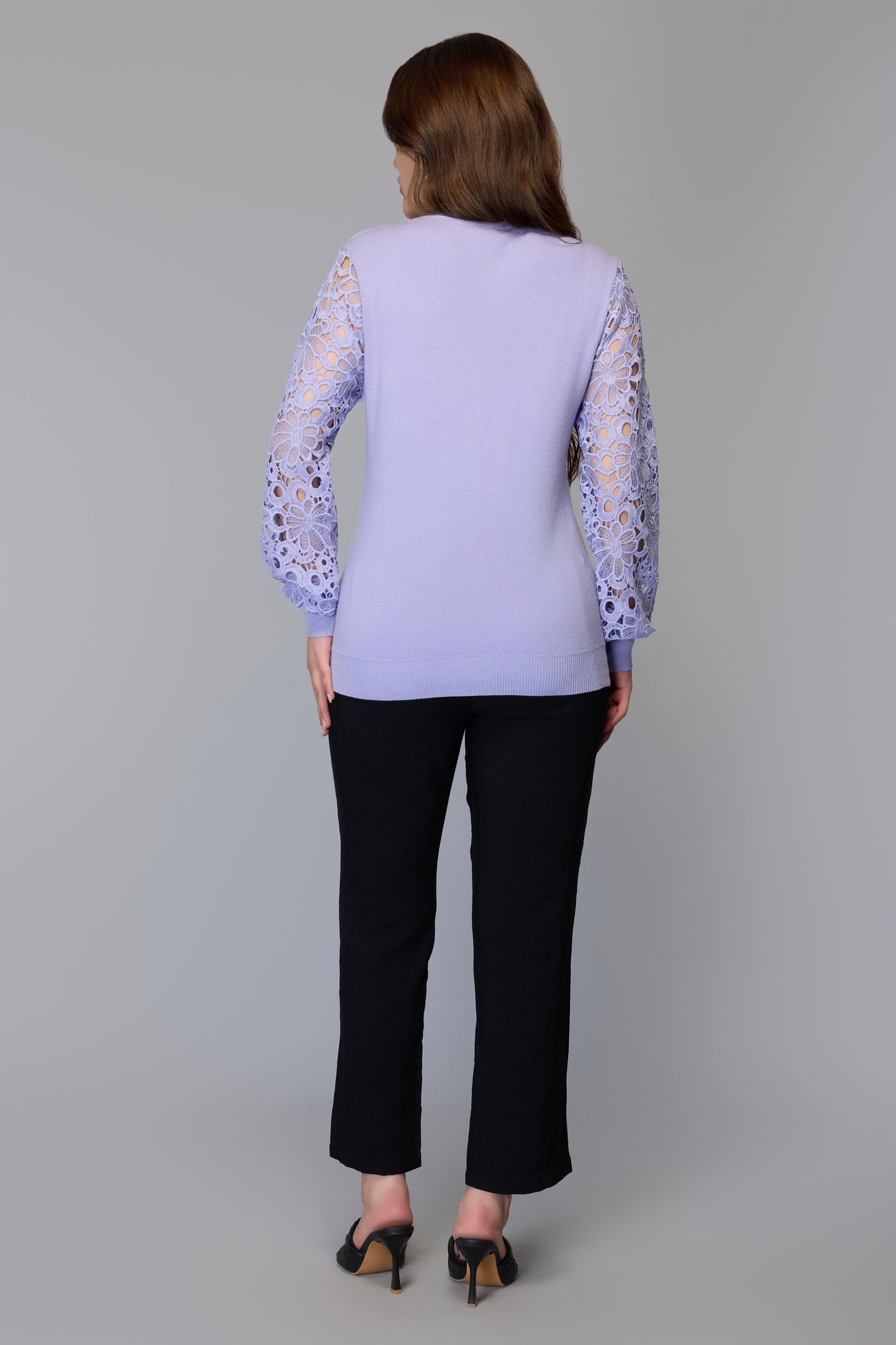Lace Sleeve Purple Knit Sweater