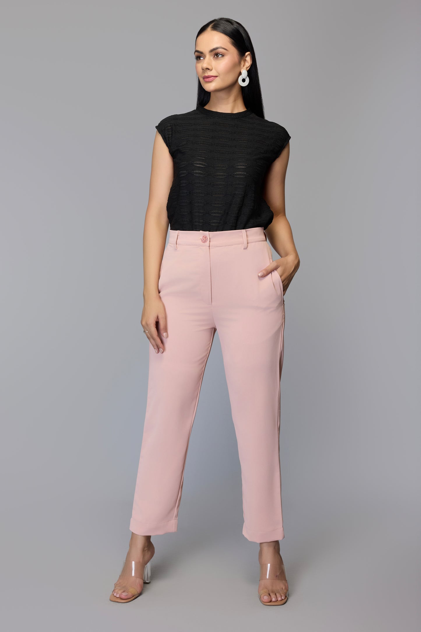 Women’s Peach Tailored High-Waist Trousers